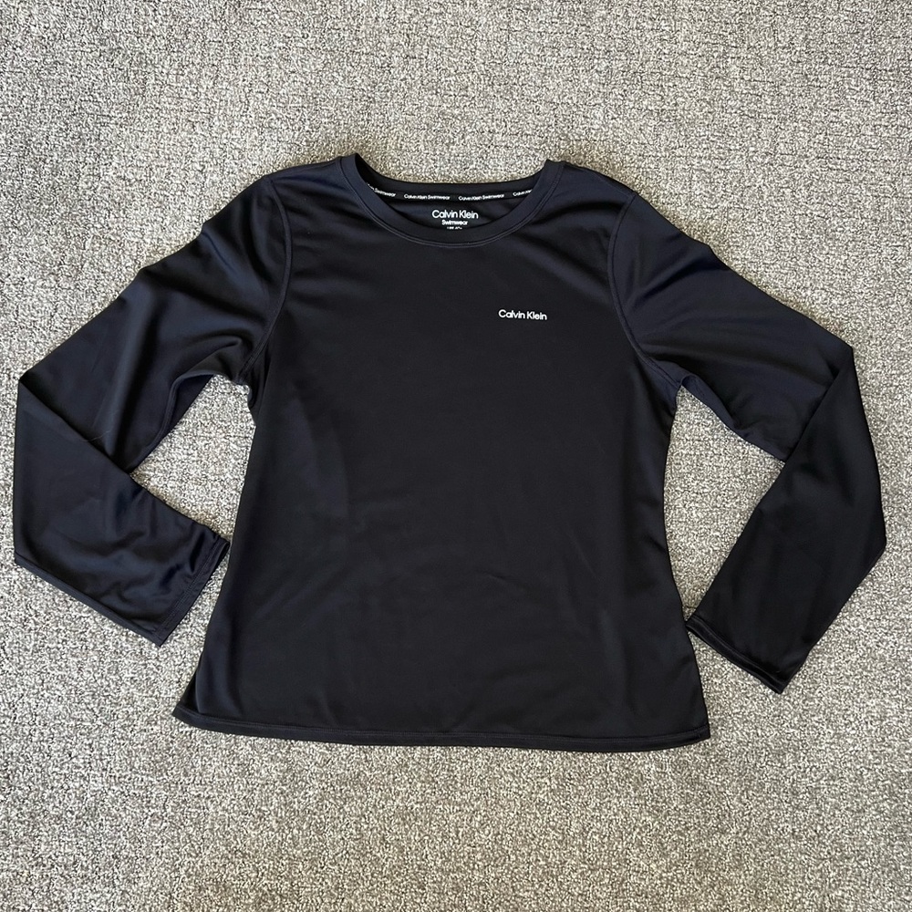 Calvin Klein Swimwear Women's Rash Guard Long Sleeve UPF 40+ Black Size XL